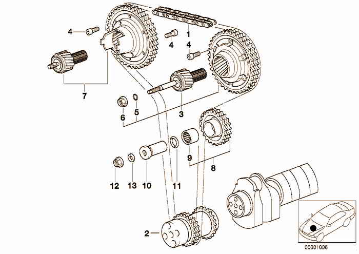 Timing and valve train-timing chain BMW M3 3.2 S50 E36 Coupe, Europe