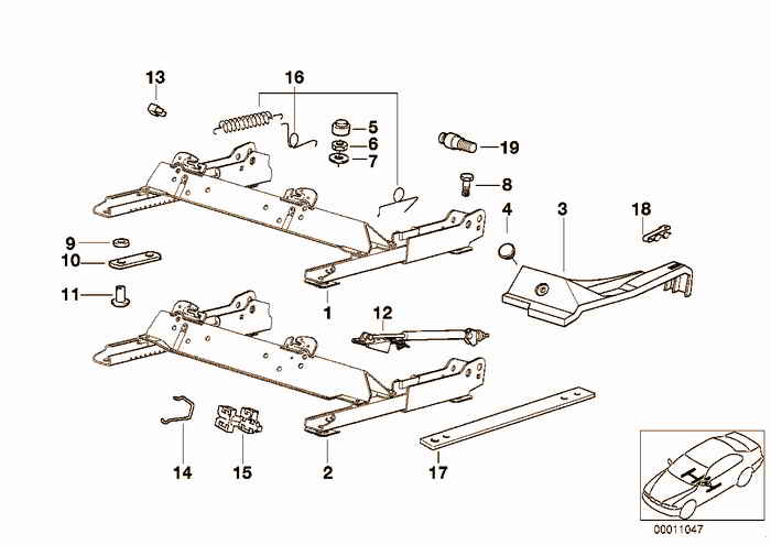 Front seat rail mechanical/single parts BMW 318is M44 E36 Coupe, USA
