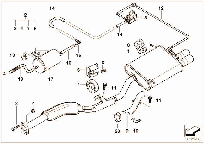 EXHAUST system, Rear BMW 323ti M52 E36 Compact, Europe