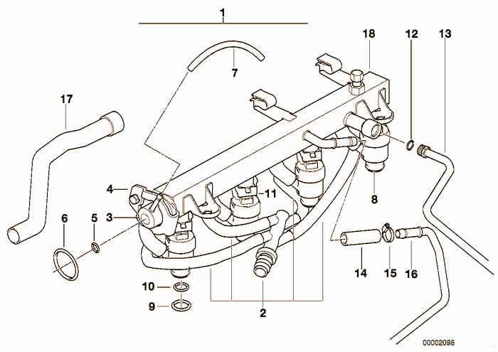 Fuel injection system/Injection valve BMW 318i M44 E36 Sedan, USA