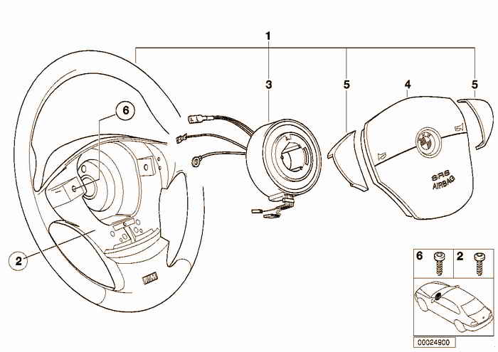 Sports steering wheel airbag BMW 328i M52 E36 Sedan, USA