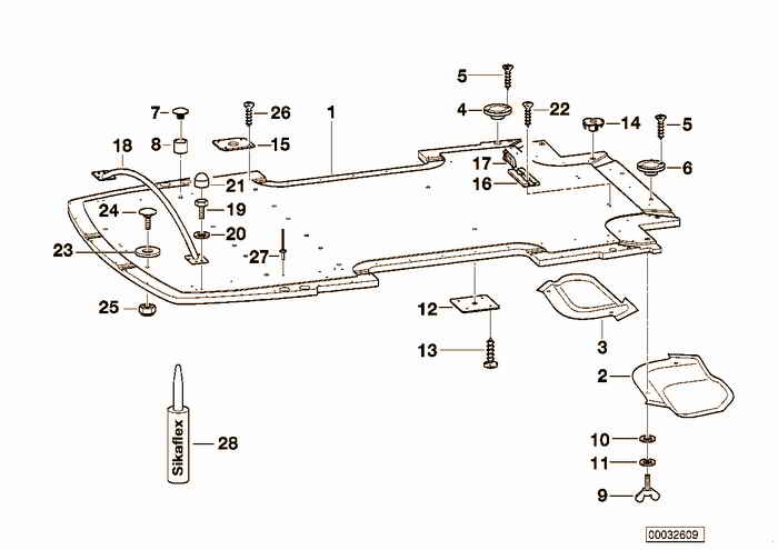 Trailer, indiv. parts, floor assy BMW 316i M43 E36 Coupe, Europe