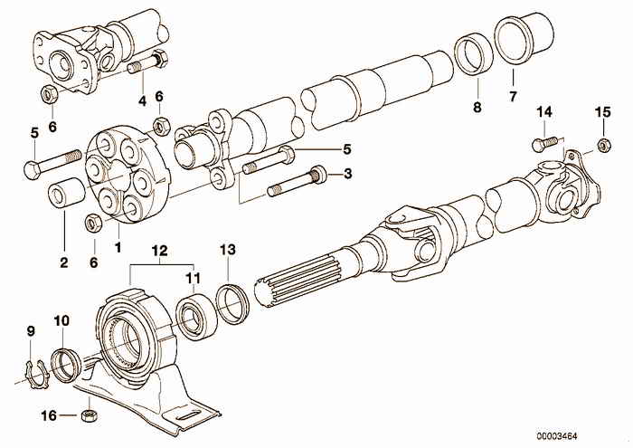 Drive shaft-cent.bearing-universal joint BMW 320i M52 E36 Coupe, Europe