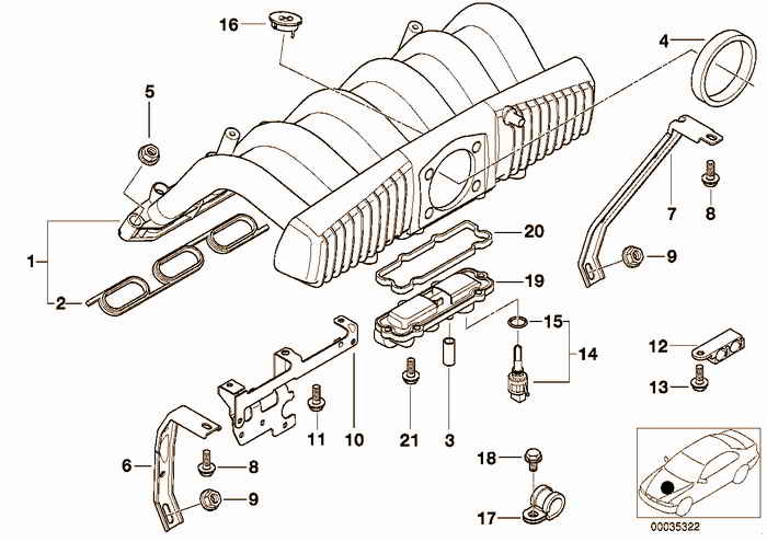 Intake manifold system BMW 328i M52 E36 Sedan, USA