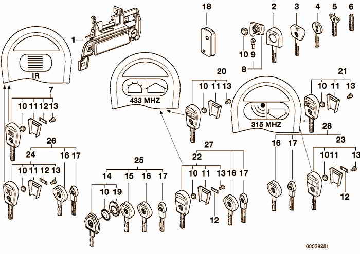 Door handle front/lock/key BMW M3 S50 E36 Convertible, Europe