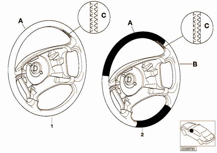 Individual steering wheel airbag SA 240 BMW 316i M43 E36 Coupe, Europe
