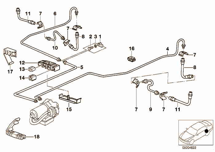 Brake pipe rear abs/asc+t BMW 316i 1.9 M43 E36 Compact, Europe