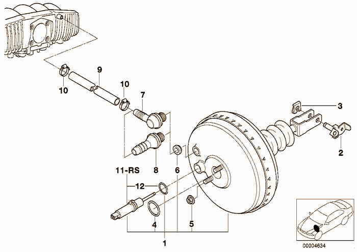 Power brake unit depression BMW 318i M44 E36 Convertible, USA