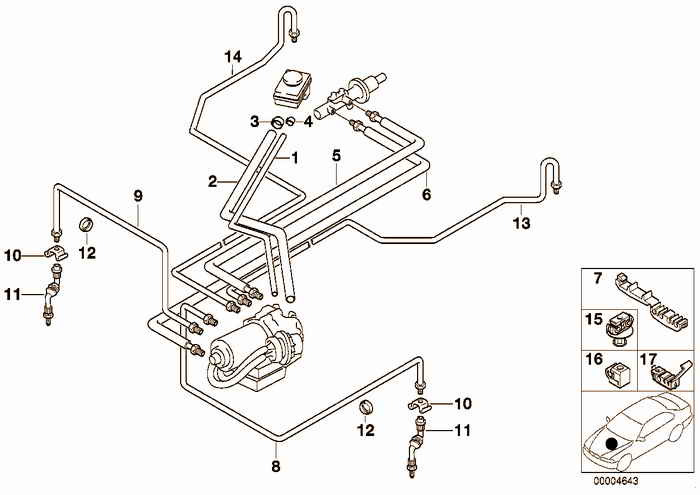 Brake pipe front abs/asc+t BMW M3 3.2 S52 E36 Sedan, USA