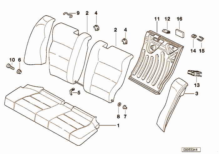 Seat, rear, uphlstry/cover, load-through BMW 318is M42 E36 Coupe, USA