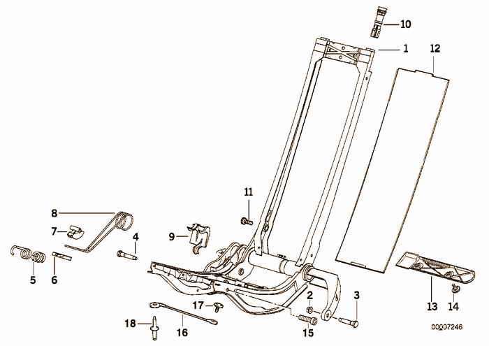 Front seat backrest frame BMW 325i M50 E36 Convertible, Europe
