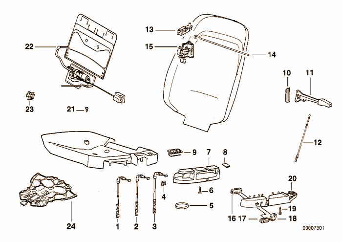 Single parts of front seat controls BMW 320i M52 E36 Convertible, Europe