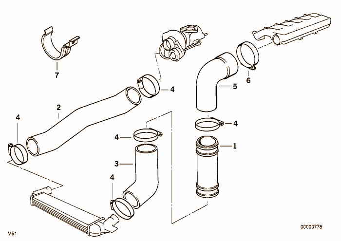 Intake manifold air duct system. air blowing BMW 325tds M51 E36 Sedan, Europe