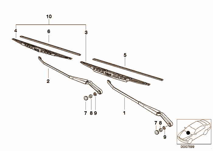 Single components for wiper arm BMW M3 3.2 S52 E36 Convertible, USA
