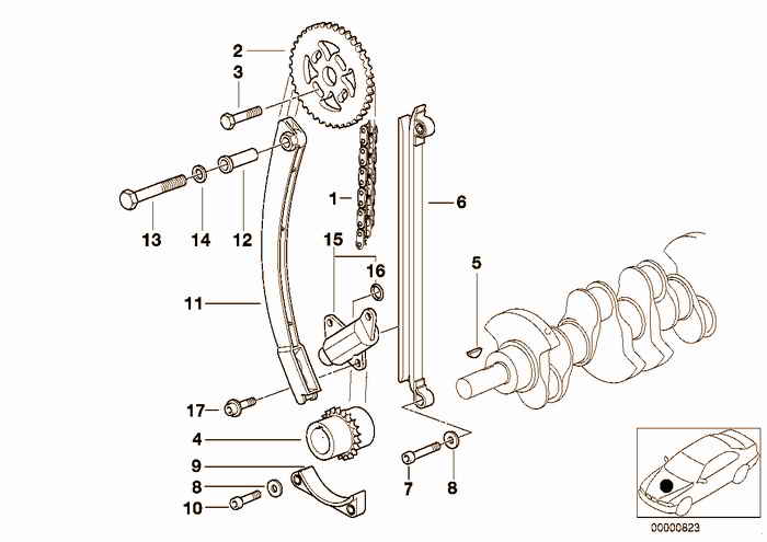 Timing and valve train-timing chain BMW 316g M43 E36 Compact, Europe