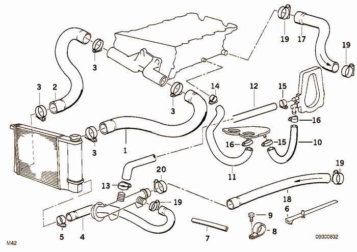 Cooling System Water Hoses BMW 318i M42 E36 Convertible, USA