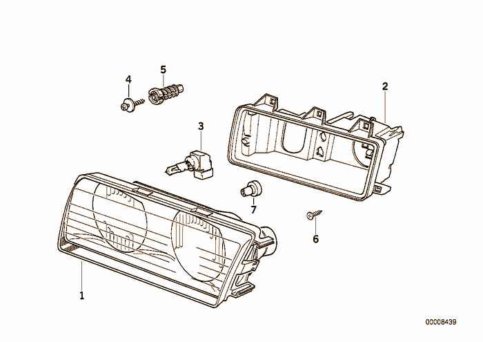 Single components for headlight BMW 325i M50 E36 Convertible, USA