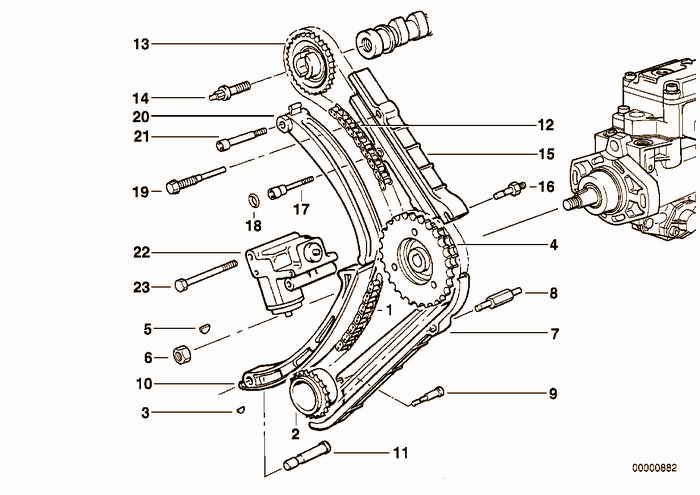 Timing and valve train-timing chain BMW 325tds M51 E36 Touring, Europe
