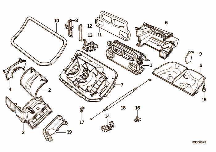 Housing parts — air conditioning BMW 325i M50 E36 Convertible, USA
