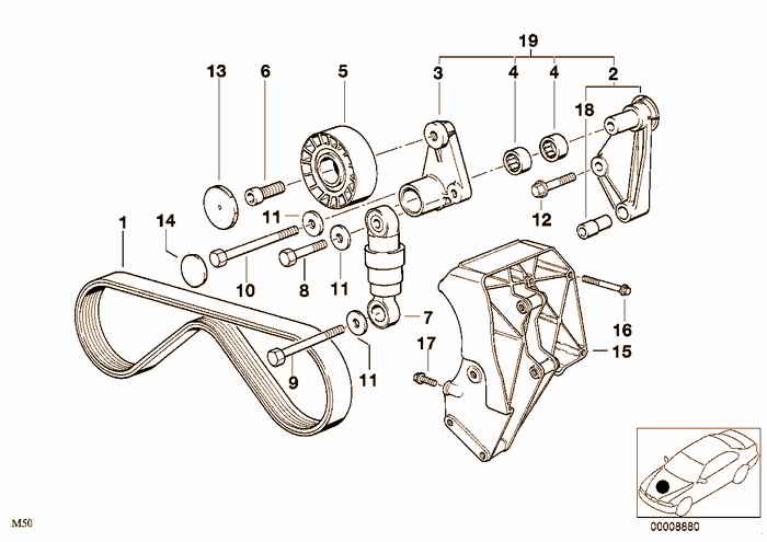 Air cond.compressor-supporting bracket BMW 325is M50 E36 Coupe, USA