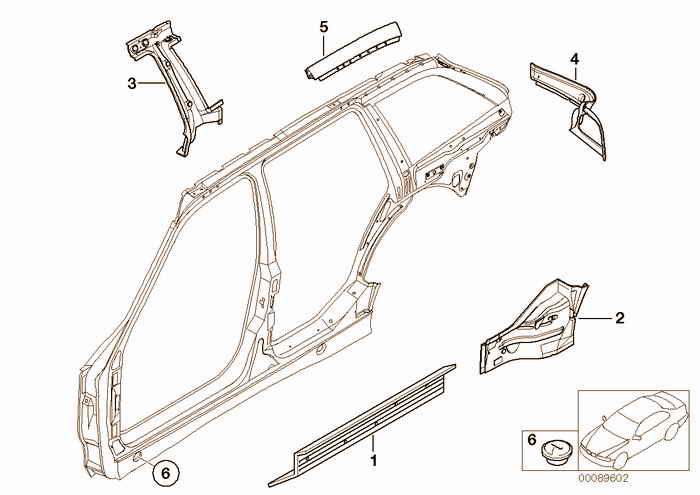 Single components for body-side frame BMW 316i M43 E36 Touring, Europe