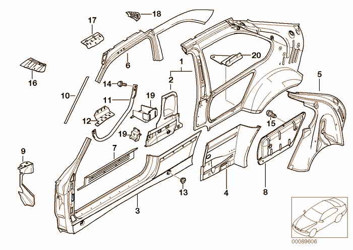Single components for body-side frame BMW 318ti M42 E36 Compact, USA