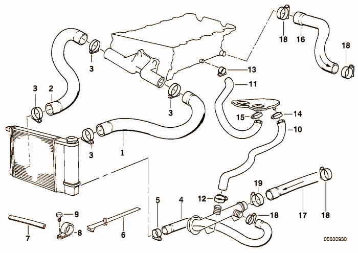 Cooling System Water Hoses BMW 318is M42 E36 Coupe, Europe