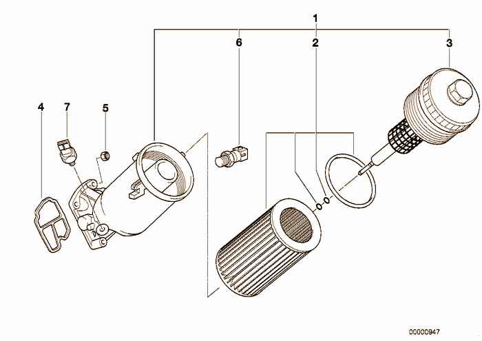 Lubrication system-Oil filter BMW 325tds M51 E36 Touring, Europe