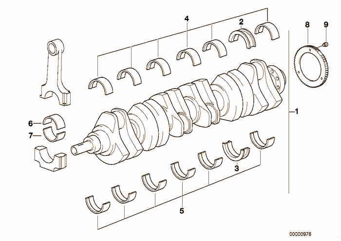 Crankshaft with bearing shells BMW 323i M52 E36 Convertible, USA