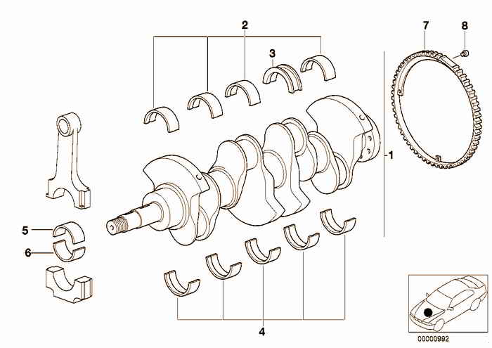Crankshaft with bearing shells BMW 318i M44 E36 Convertible, USA