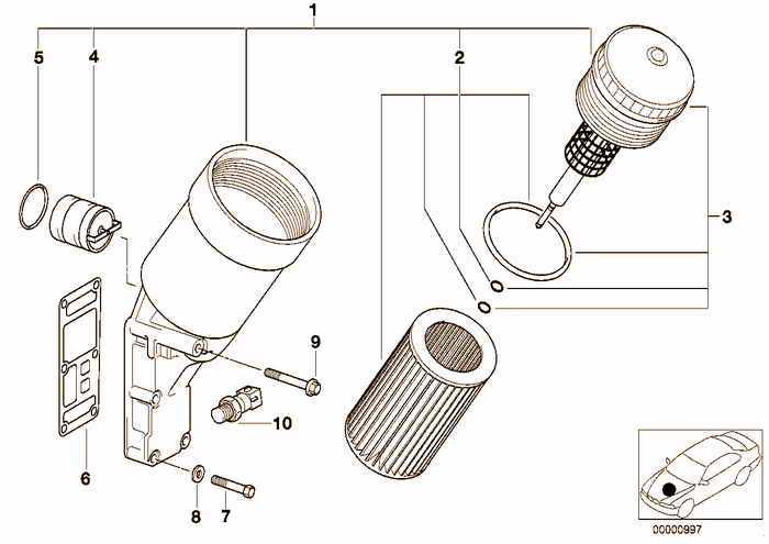 Lubrication system-Oil filter BMW 318i M44 E36 Convertible, USA